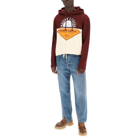 NWT LANVIN Paris Cotton Hoodie Men Maison Logo Print sweatshirt Large Garnet Red - Picture 4 of 9